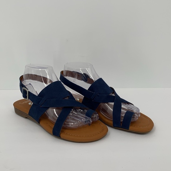 Franco Sarto Gia flat toe ring strappy sandal shoe blue suede leather new 6.5 - Picture 2 of 7